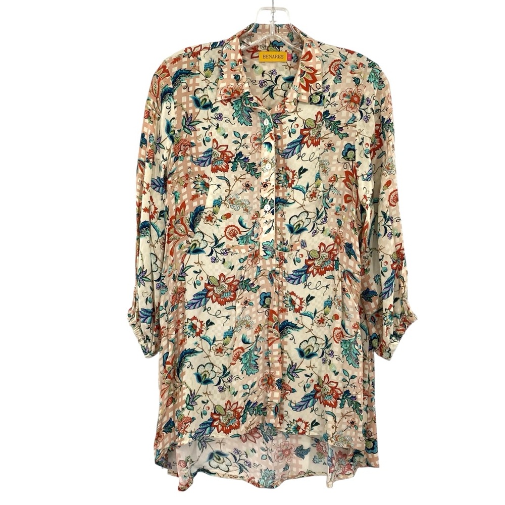 Benares Floral Babydoll Hi Low Tunic Blouse